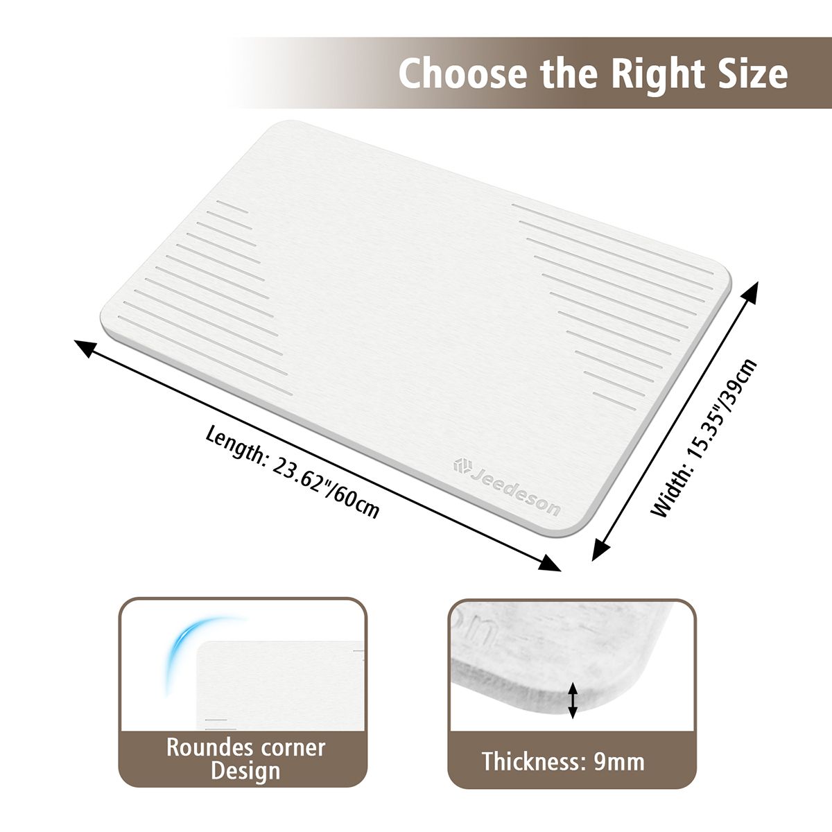 Stone Bath Mat Diatomaceous Earth Shower Mat Non-Slip Super Absorbent Diatomite Stone Mats for Bathroom Floor Quick-Drying Easy to Clean (39x60cm/16