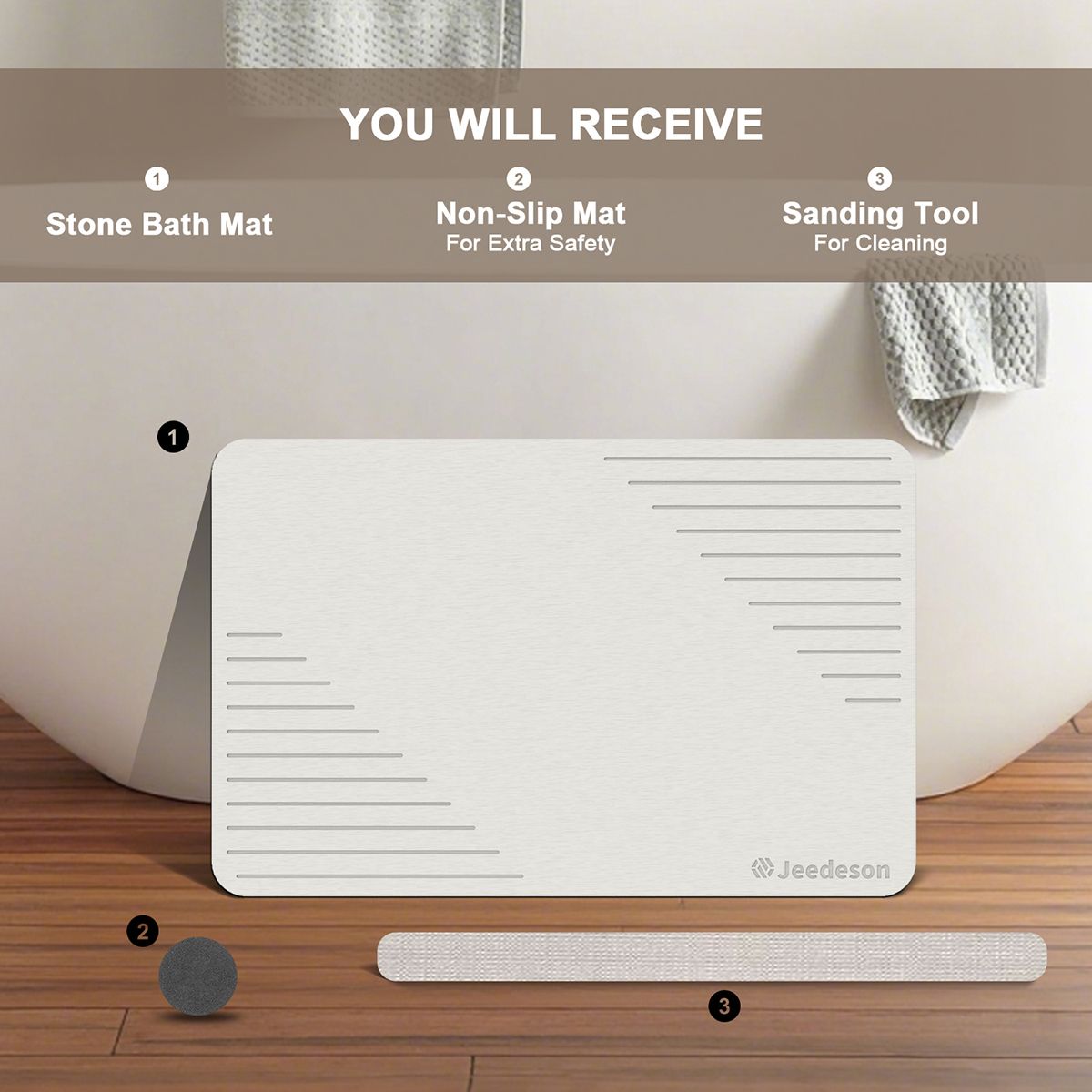 Stone Bath Mat Diatomaceous Earth Shower Mat Non-Slip Super Absorbent Diatomite Stone Mats for Bathroom Floor Quick-Drying Easy to Clean (39x60cm/16