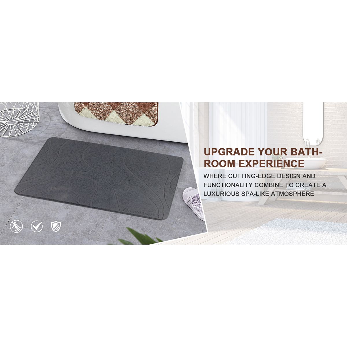 Stone Bath Mat Diatomaceous Earth Shower Mat Non-Slip Super Absorbent Diatomite Stone Mats for Bathroom Floor Quick-Drying Easy to Clean (39x60cm/16