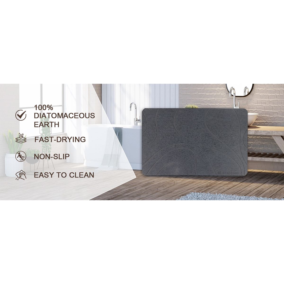 Stone Bath Mat Diatomaceous Earth Shower Mat Non-Slip Super Absorbent Diatomite Stone Mats for Bathroom Floor Quick-Drying Easy to Clean (39x60cm/16