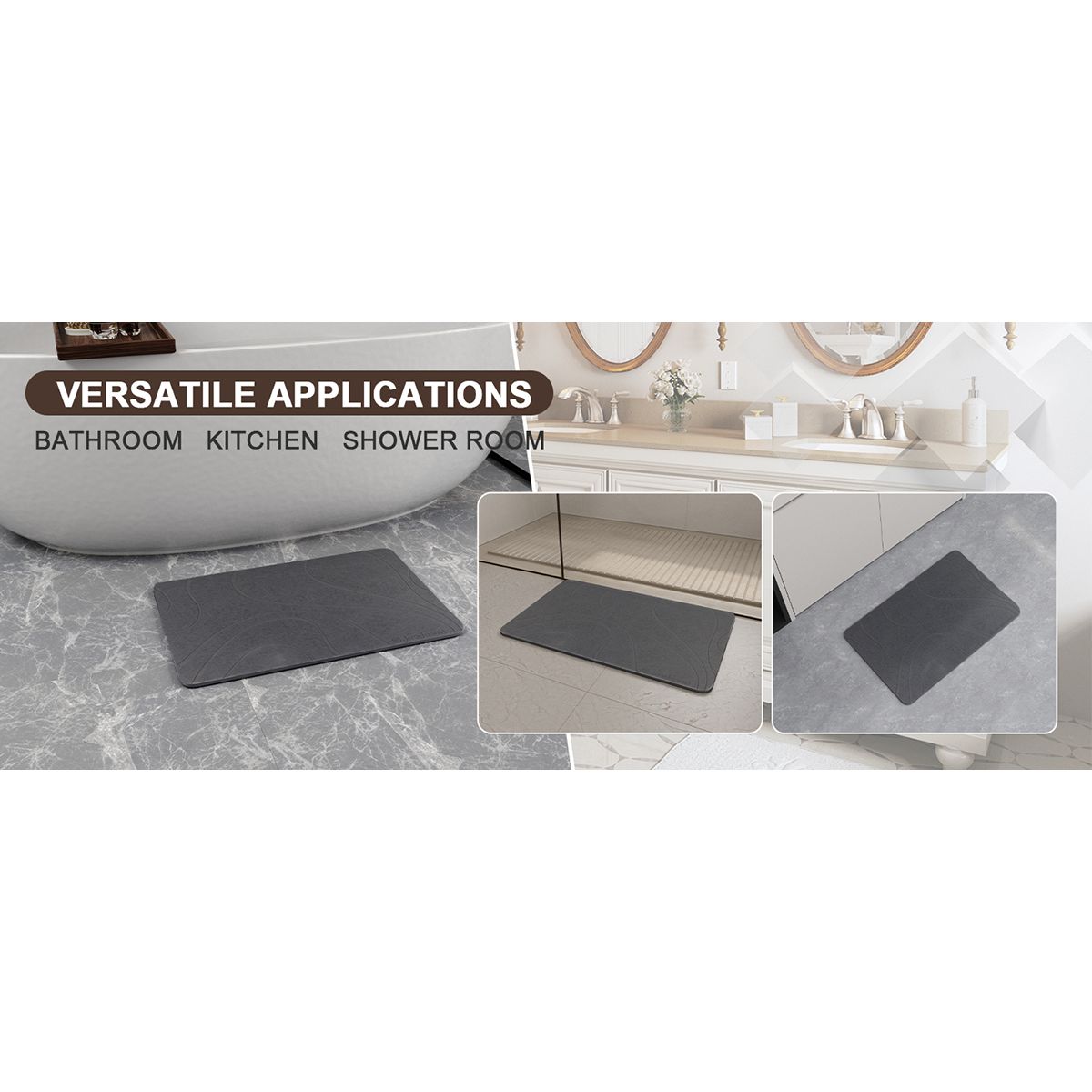 Stone Bath Mat Diatomaceous Earth Shower Mat Non-Slip Super Absorbent Diatomite Stone Mats for Bathroom Floor Quick-Drying Easy to Clean (39x60cm/16