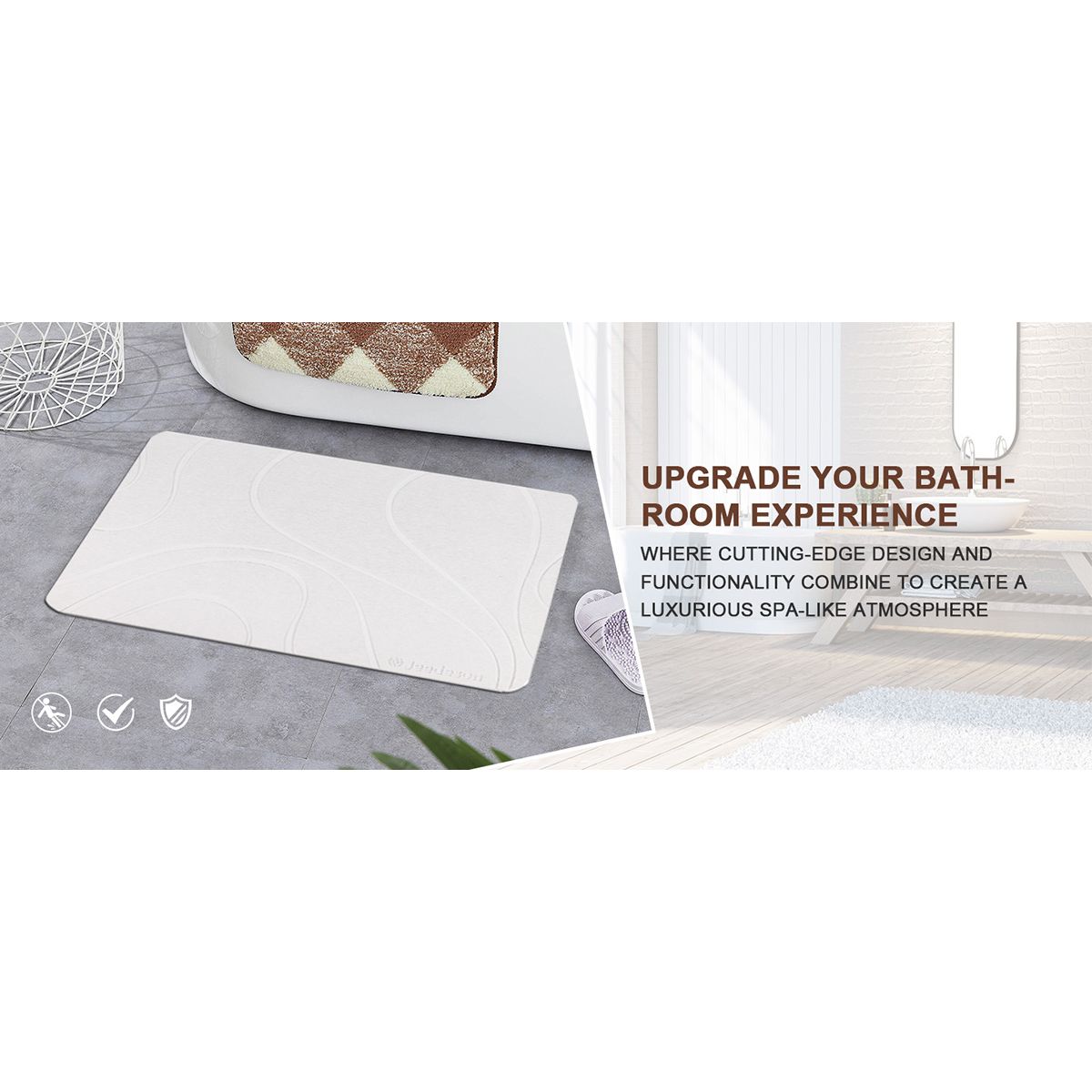 Stone Bath Mat Diatomaceous Earth Shower Mat Non-Slip Super Absorbent Diatomite Stone Mats for Bathroom Floor Quick-Drying Easy to Clean (39x60cm/16