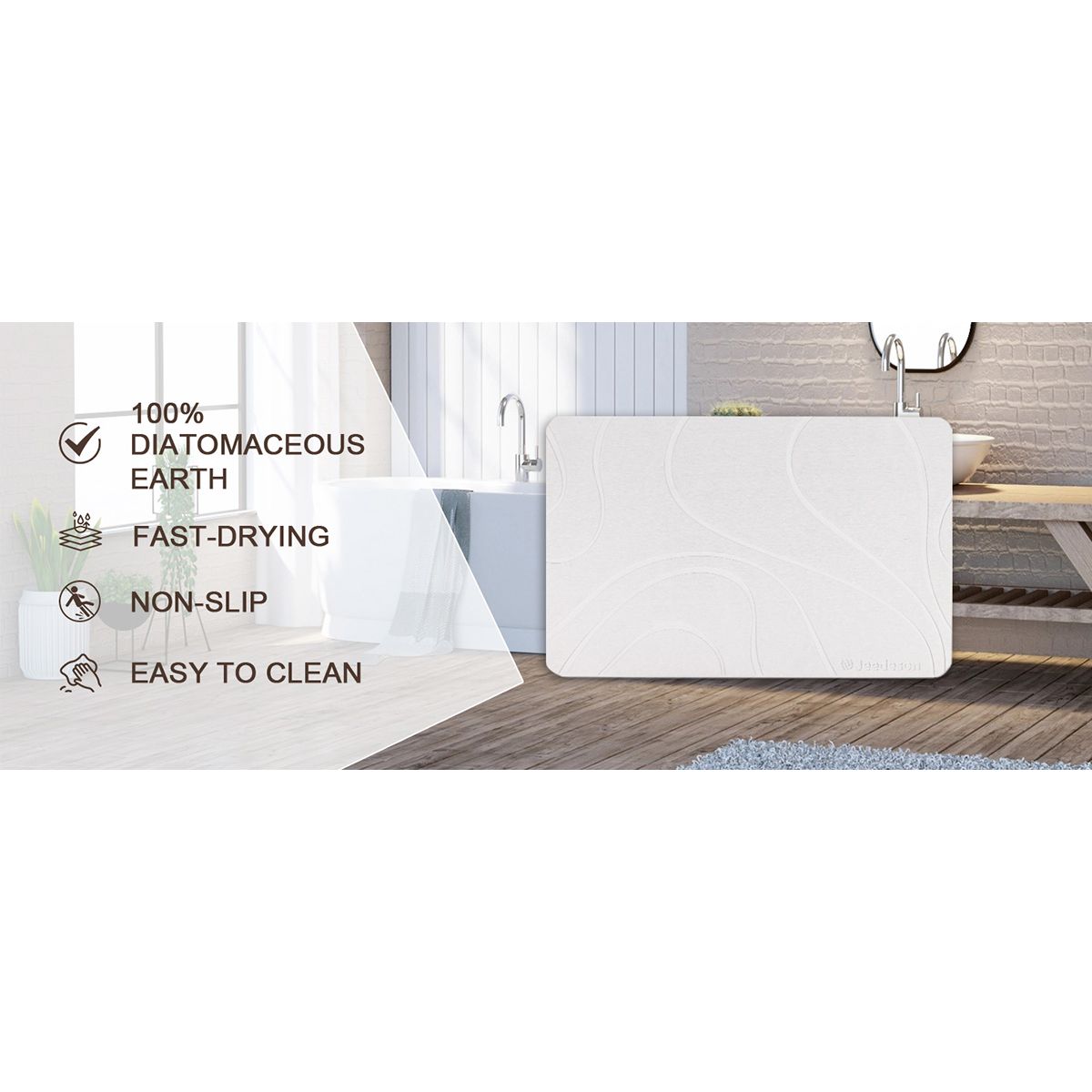 Stone Bath Mat Diatomaceous Earth Shower Mat Non-Slip Super Absorbent Diatomite Stone Mats for Bathroom Floor Quick-Drying Easy to Clean (39x60cm/16