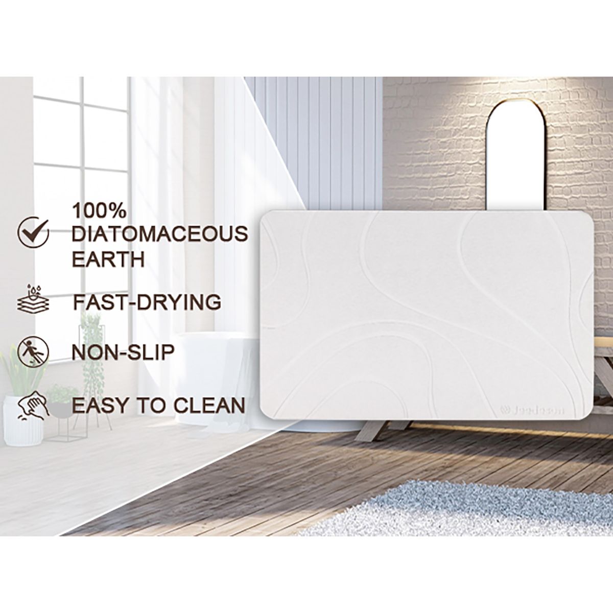 Stone Bath Mat Diatomaceous Earth Shower Mat Non-Slip Super Absorbent Diatomite Stone Mats for Bathroom Floor Quick-Drying Easy to Clean (39x60cm/16