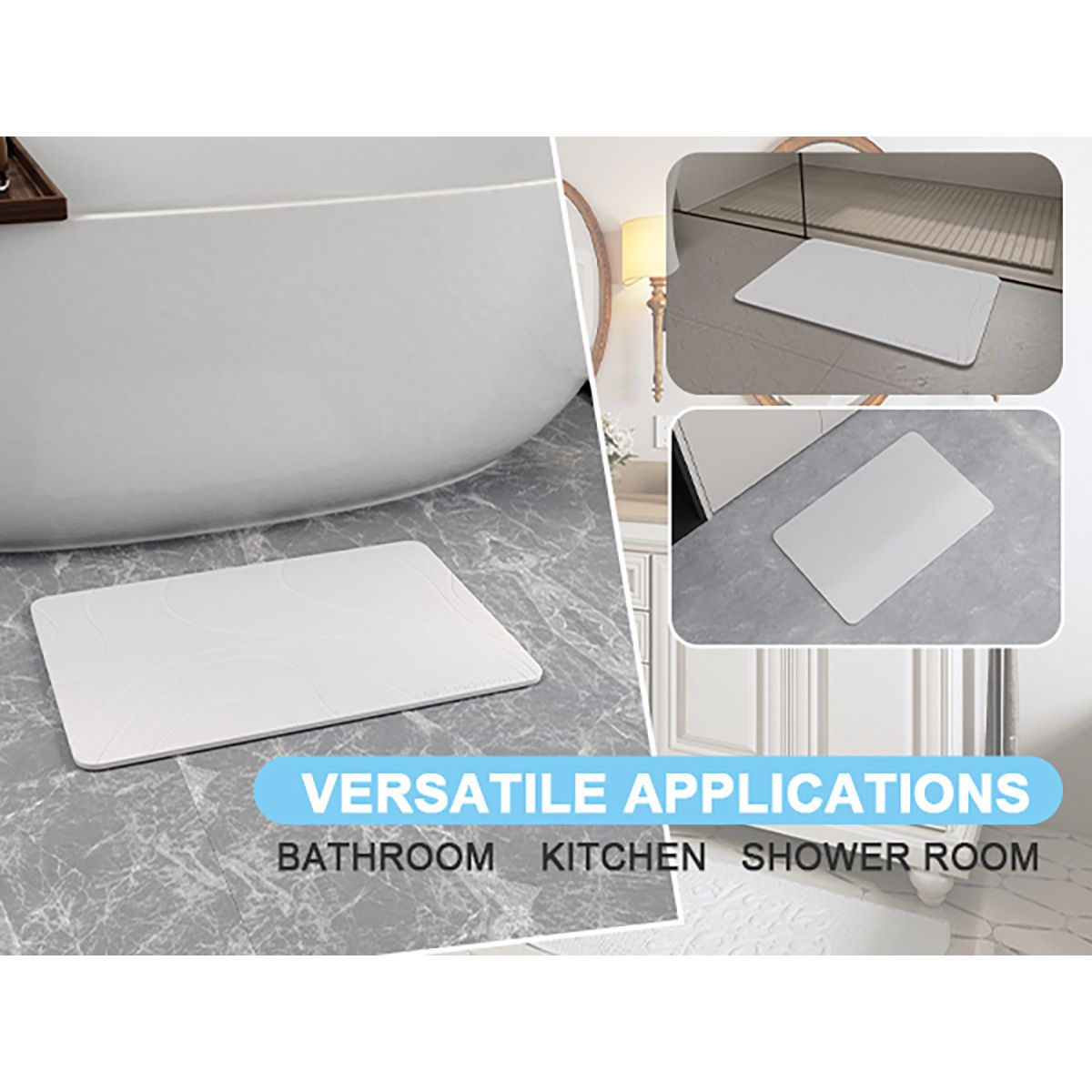 Stone Bath Mat Diatomaceous Earth Shower Mat Non-Slip Super Absorbent Diatomite Stone Mats for Bathroom Floor Quick-Drying Easy to Clean (39x60cm/16