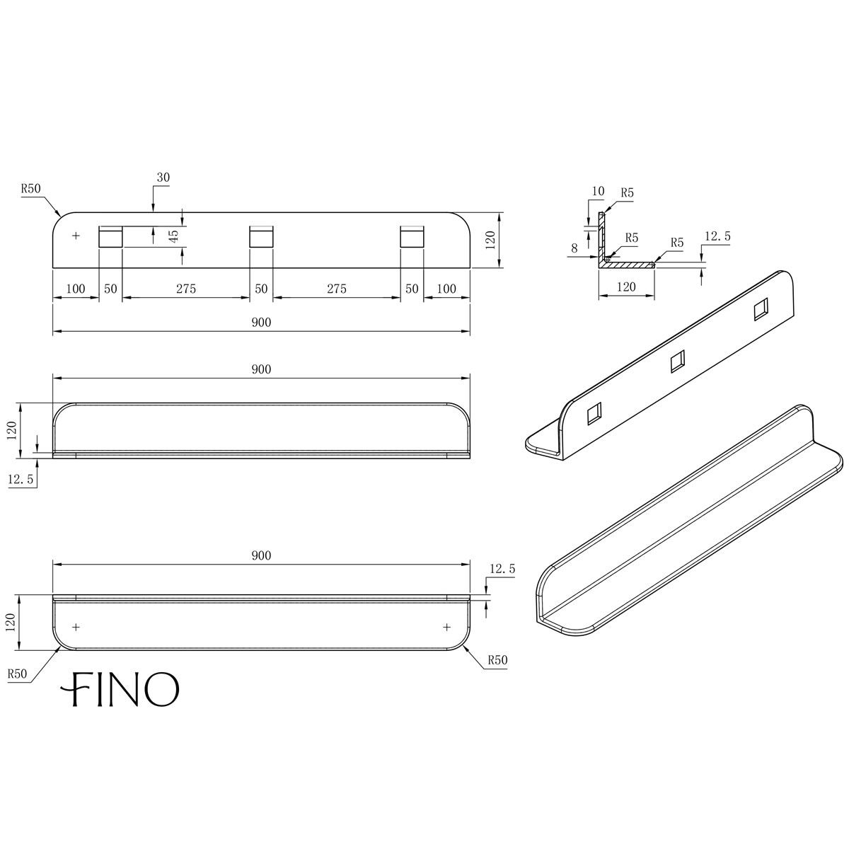 Matt White Stone Bathroom Shelf 900mm