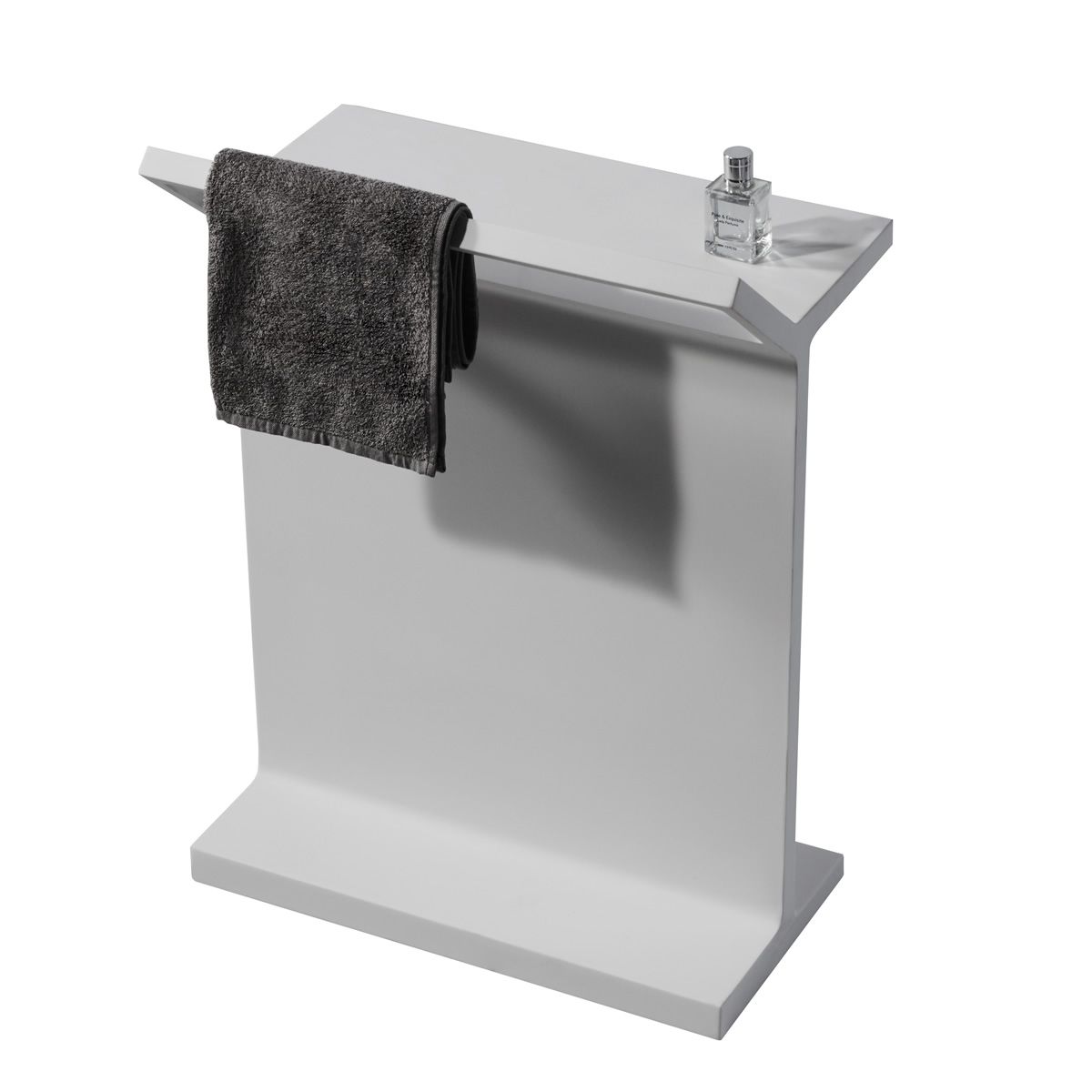 Matt White Stone Freestanding Bath Shelf With Towel Rail