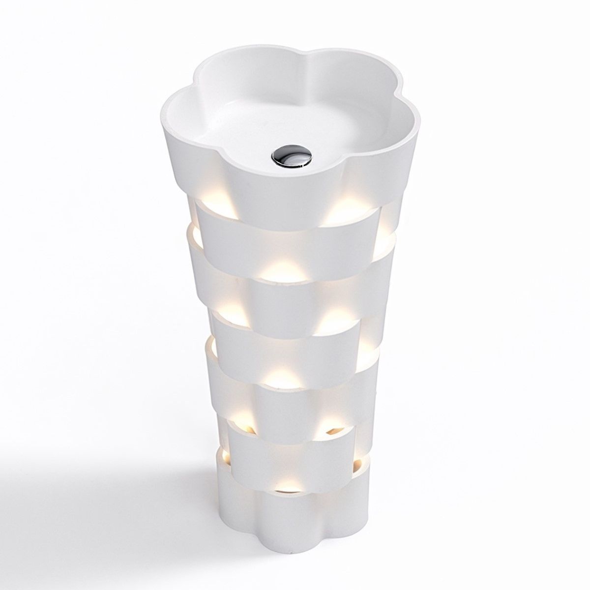 Seville White Stone Cloakroom Floor Standing Pedestal Basin Sink With Lights