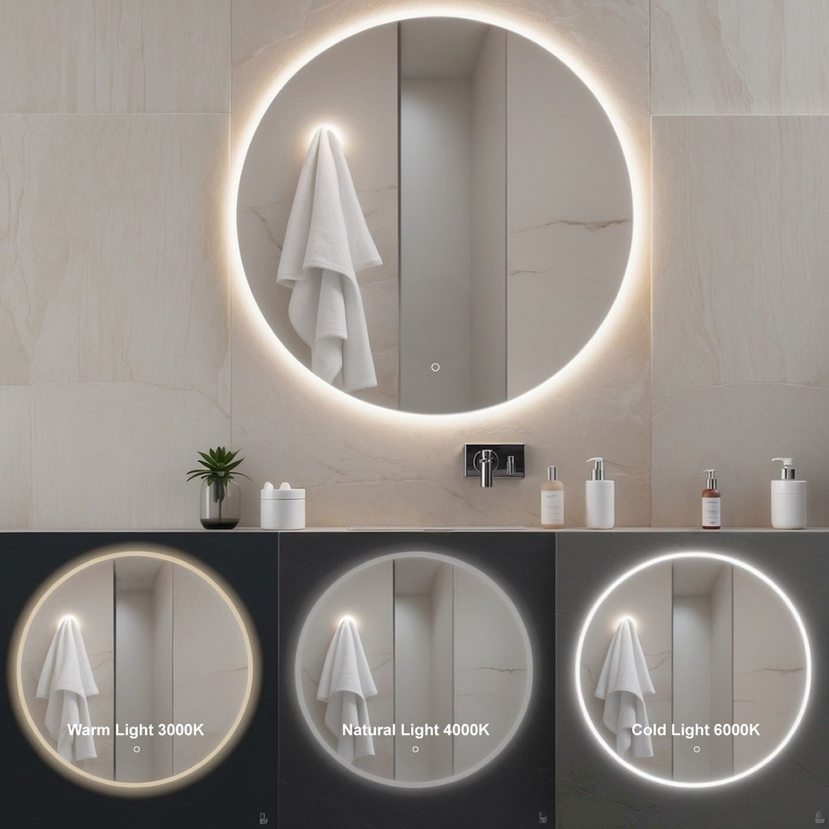 Alcala Heated Anti-Fog 80cm Round LED Bathroom Mirror
