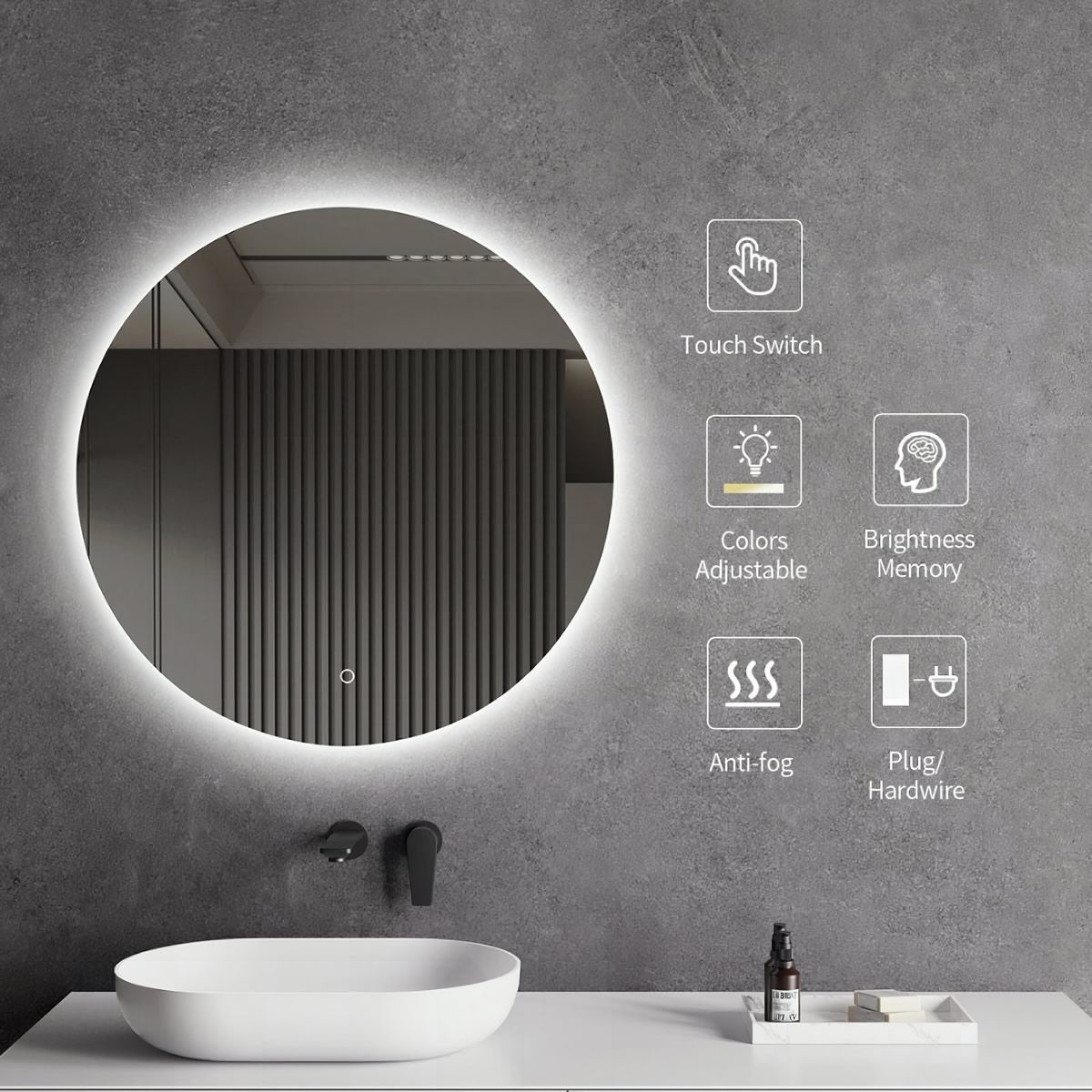 Alcala 60cm Heated Anti-Fog Round LED Bathroom Mirror