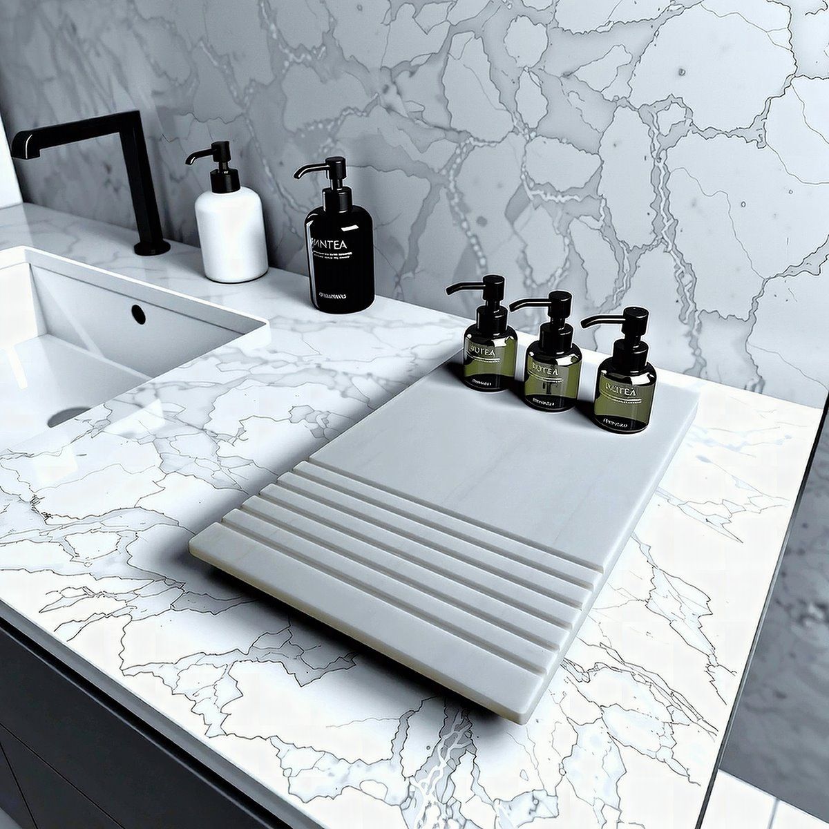Carmen White Stone Bathroom Tray With Soap Panel
