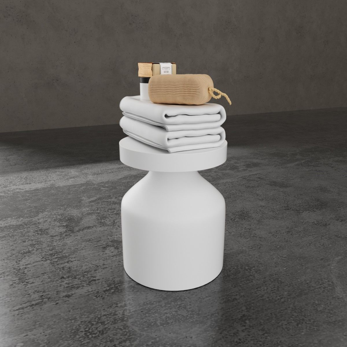 La Roca Matt White Stone Round Bathroom Stool