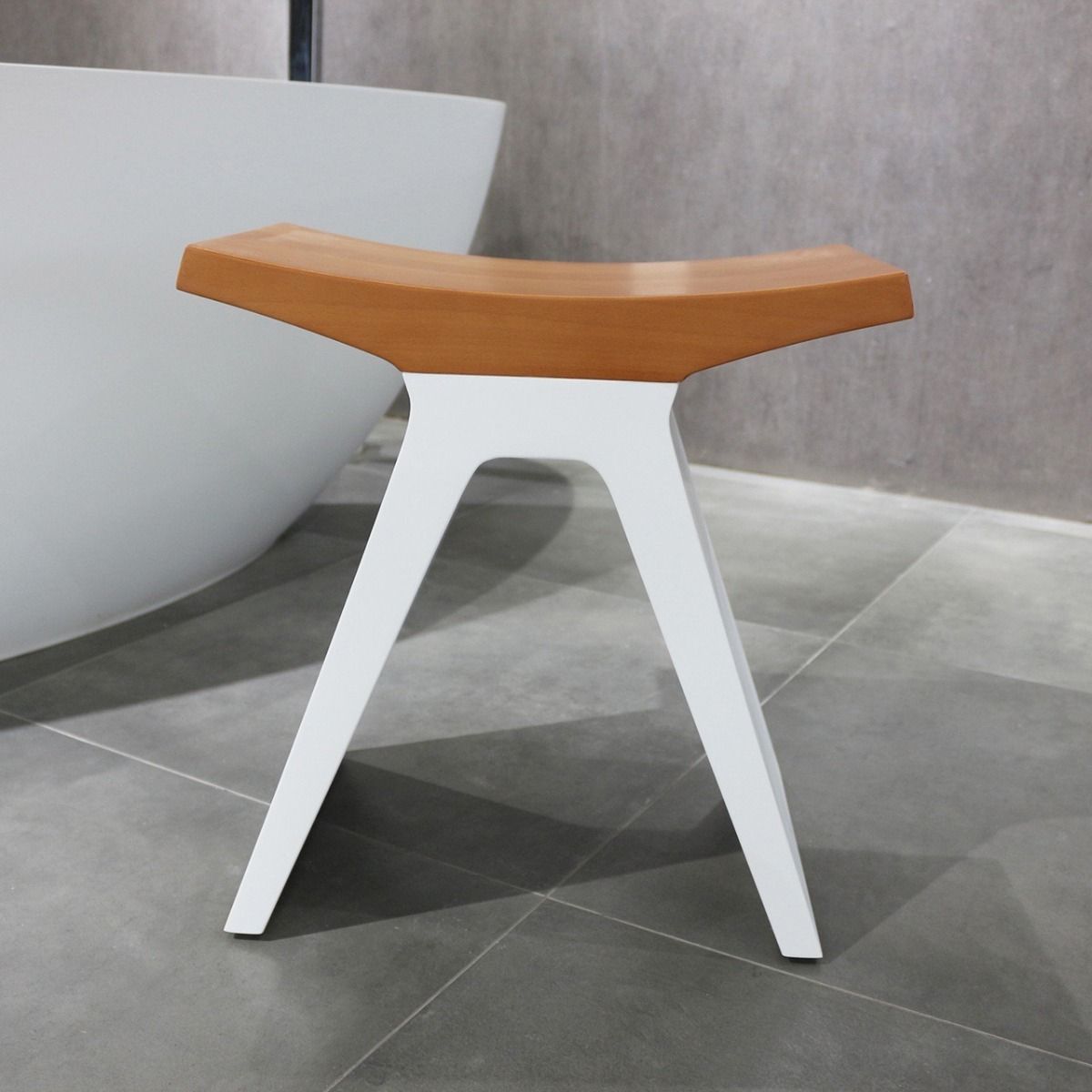 Allue Matt White Stone With Solid Oak Wood Bathroom Seat