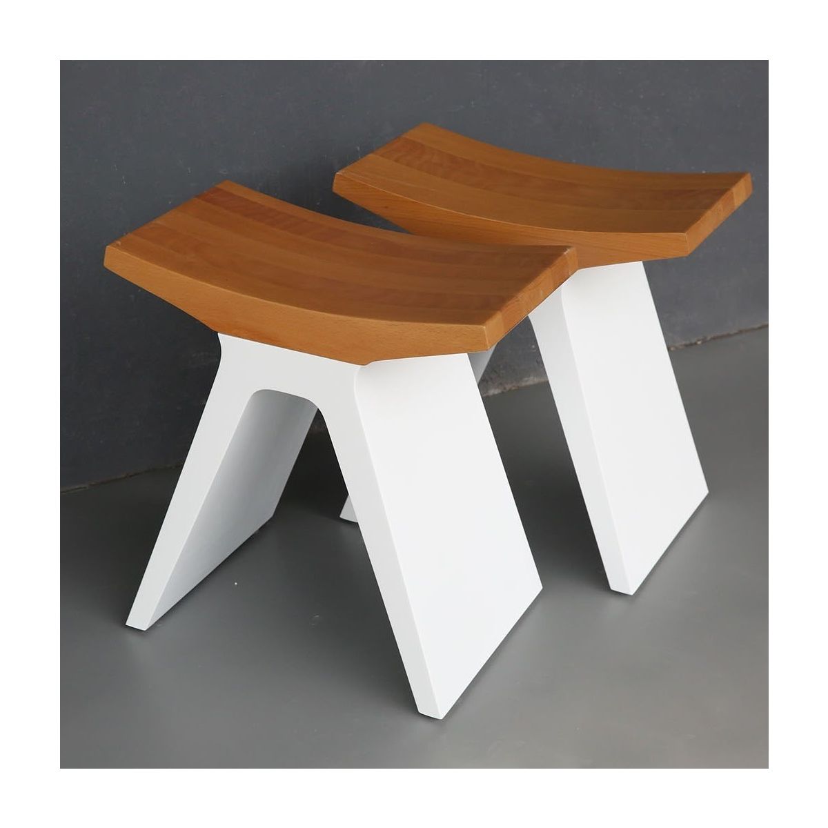 Allue Matt White Stone With Solid Oak Wood Bathroom Seat