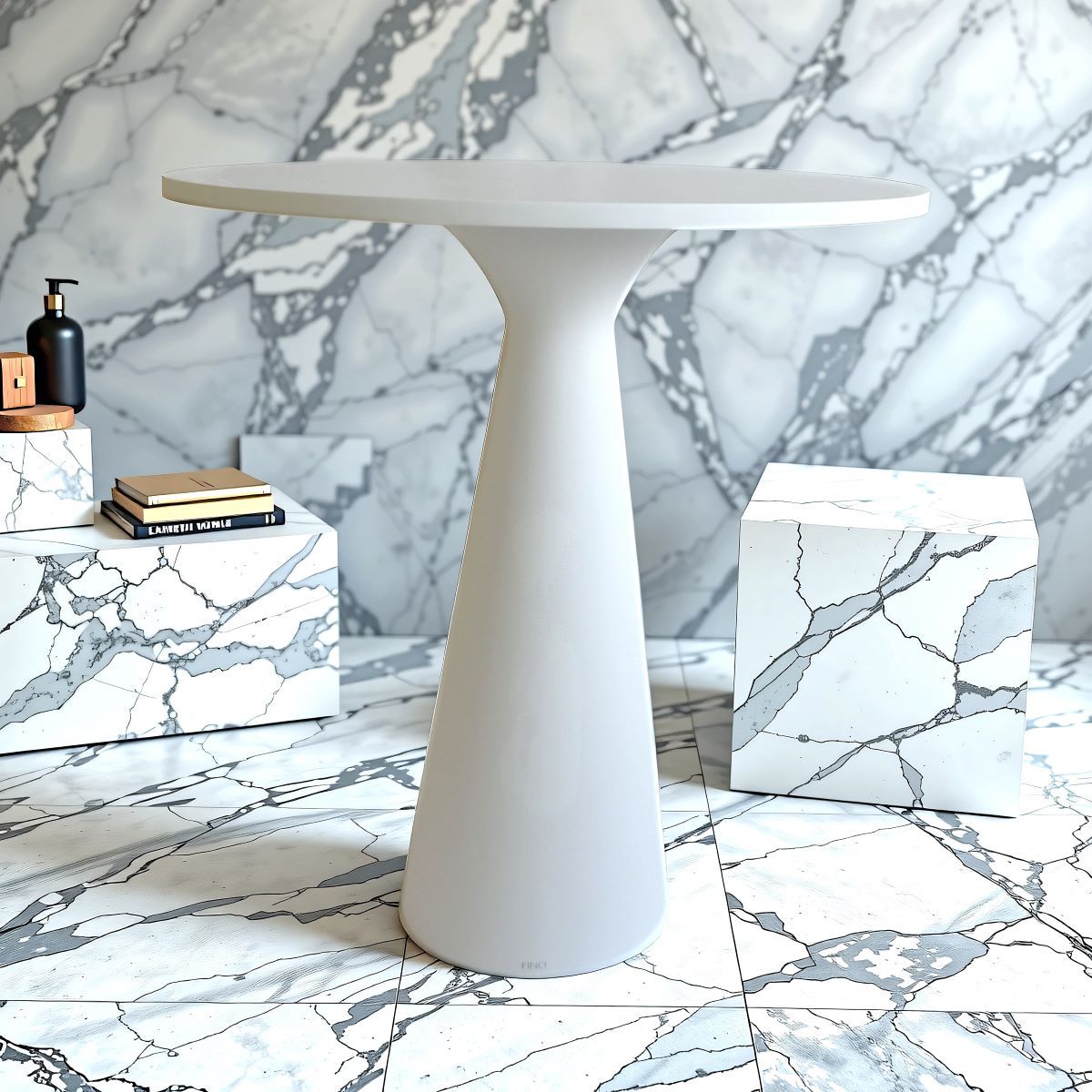 Conico White Solid Stone Contemporary Bathroom Table 700mm