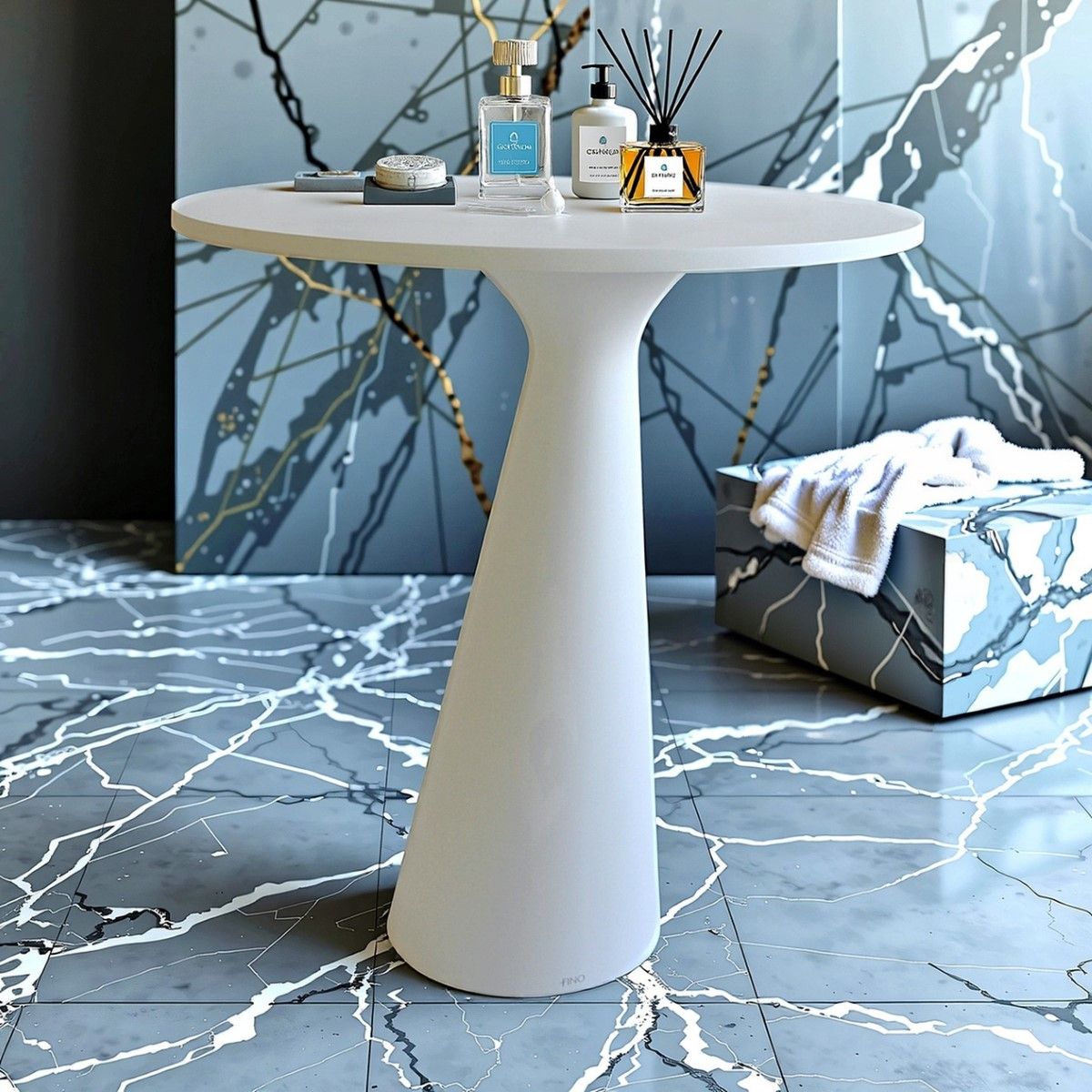 Conico White Solid Stone Contemporary Bathroom Table 700mm