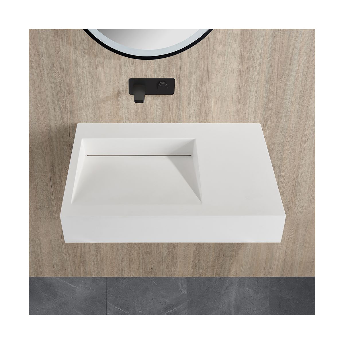 Cordoba Matt White Sloped Wall Hung Stone Basin 740mm