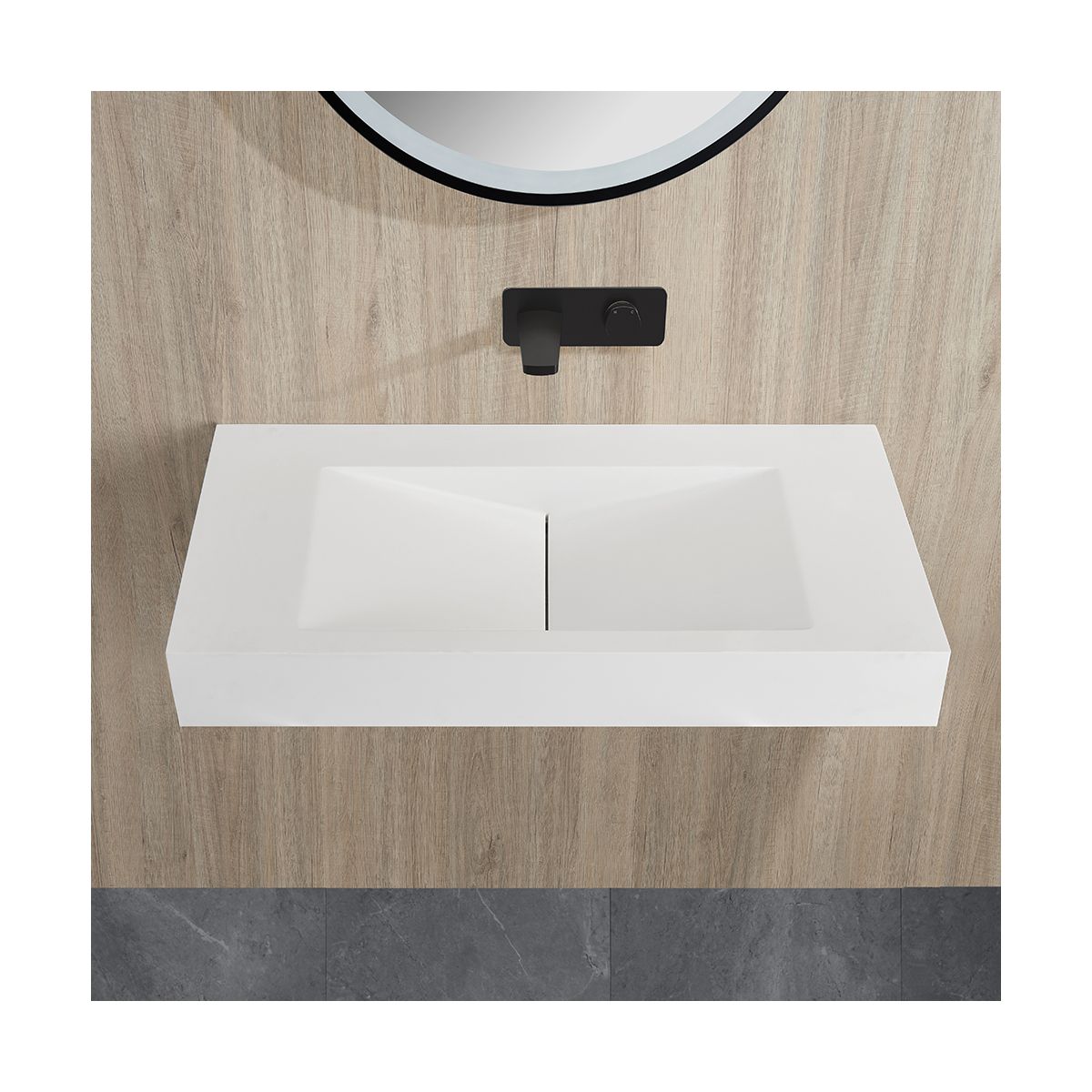 Burgos Matt White Sloped Wall Hung Stone Basin 900mm