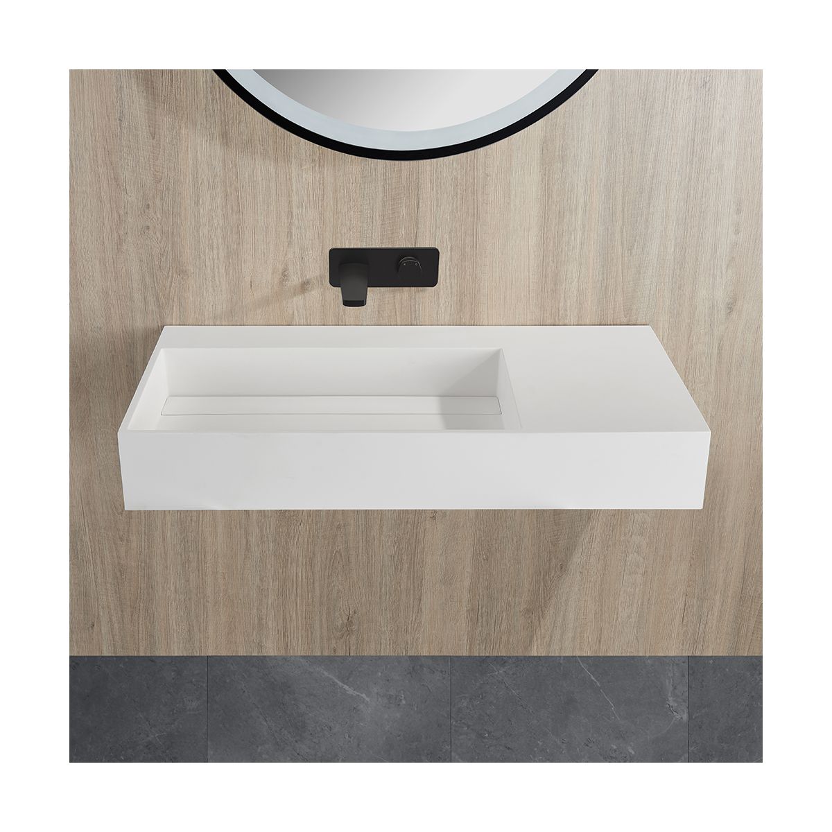 Cantabria Matt White Wall Hung Stone Basin 900mm