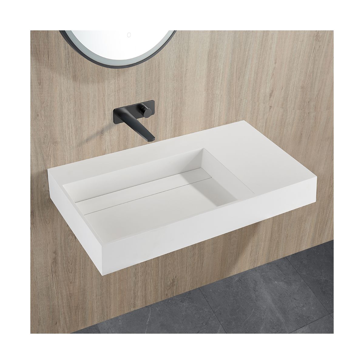Cantabria Matt White Wall Hung Stone Basin 900mm