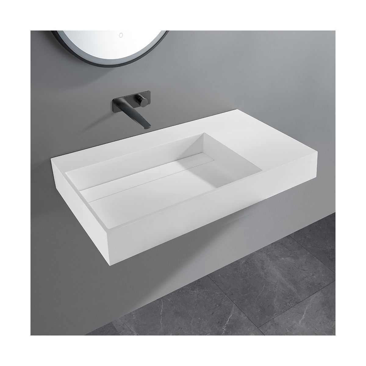 Cantabria Matt White Wall Hung Stone Basin 900mm