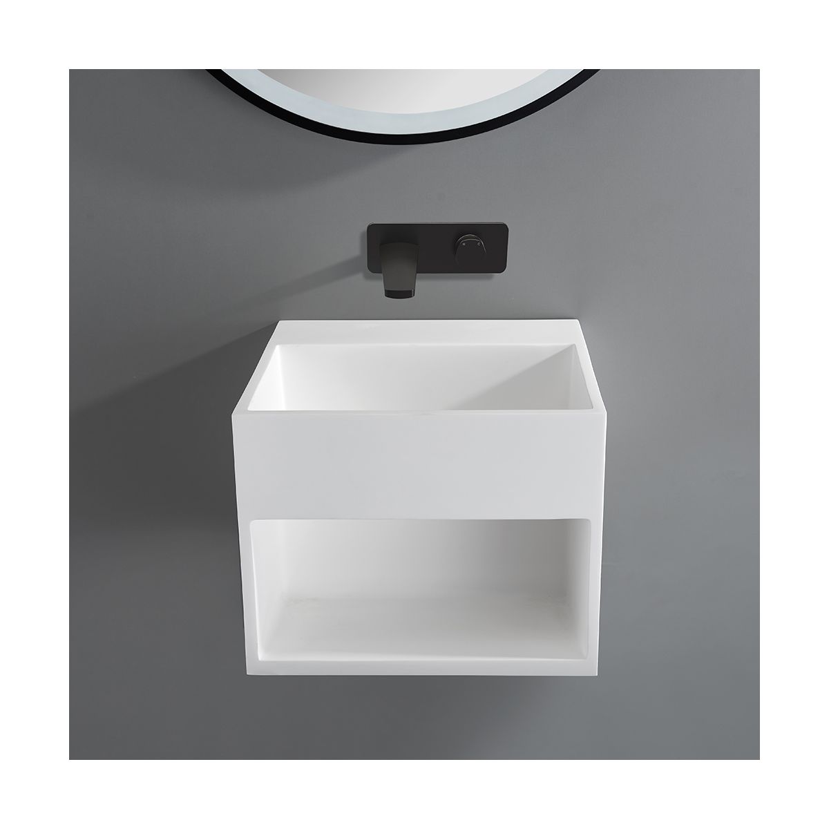Rupit Matt White Cloakroom Wall Hung Stone Vanity Unit 325mm