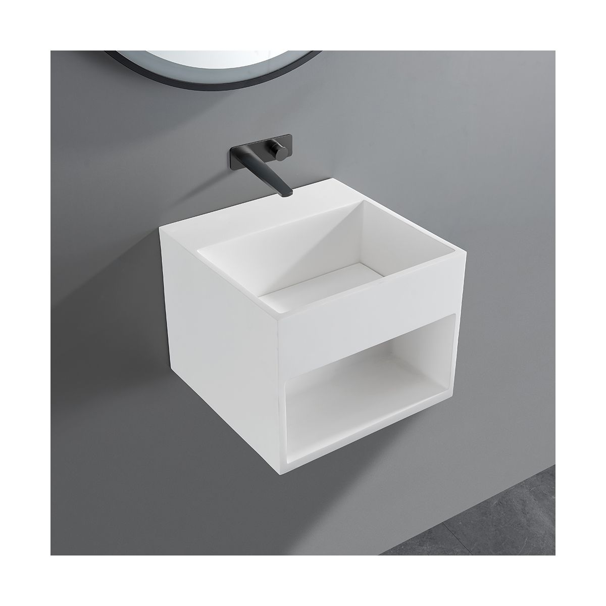 Rupit Matt White Cloakroom Wall Hung Stone Vanity Unit 325mm