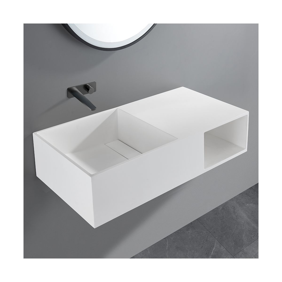 Madrid Matt White Wall Hung Stone Vanity Unit 800mm
