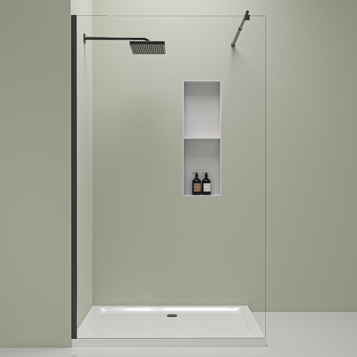 Valeria 8mm Glass Walk In Shower Screen With Black Frame - Various Sizes
