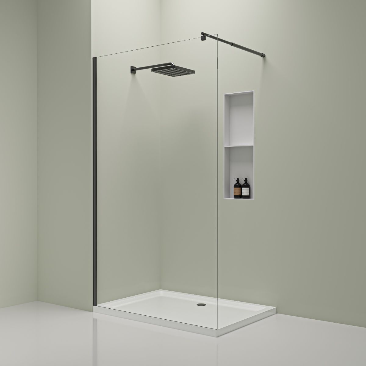 Valeria 8mm Glass Walk In Shower Screen With Black Frame - Various Sizes