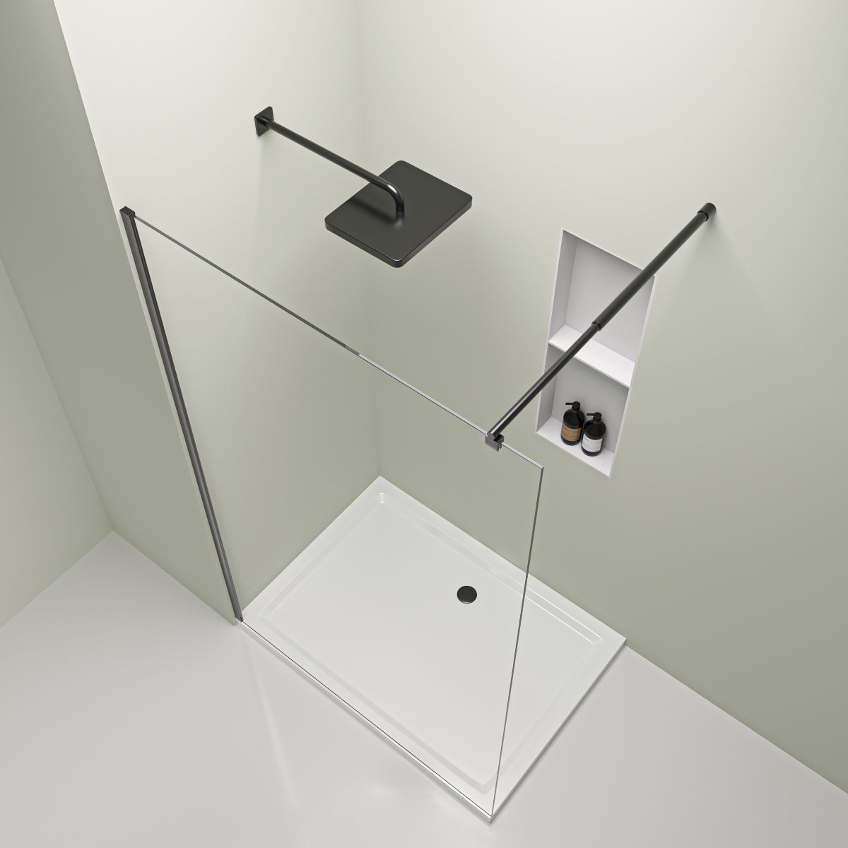 Valeria 8mm Glass Walk In Shower Screen With Black Frame - Various Sizes