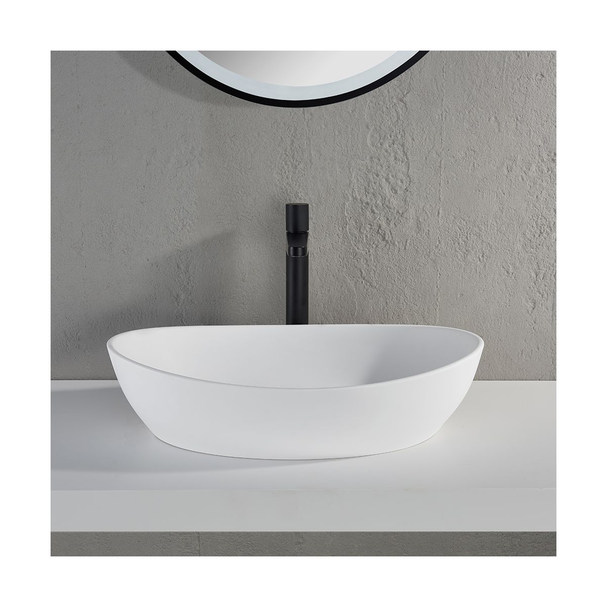 Leon Matt White Countertop Stone Basin 555mm