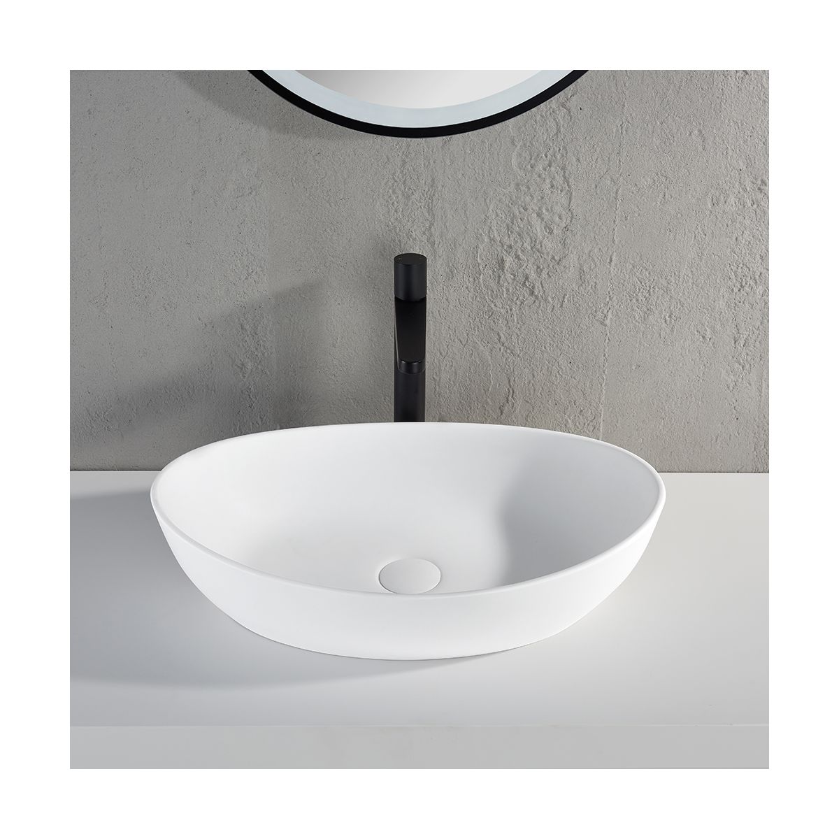 Leon Matt White Countertop Stone Basin 555mm