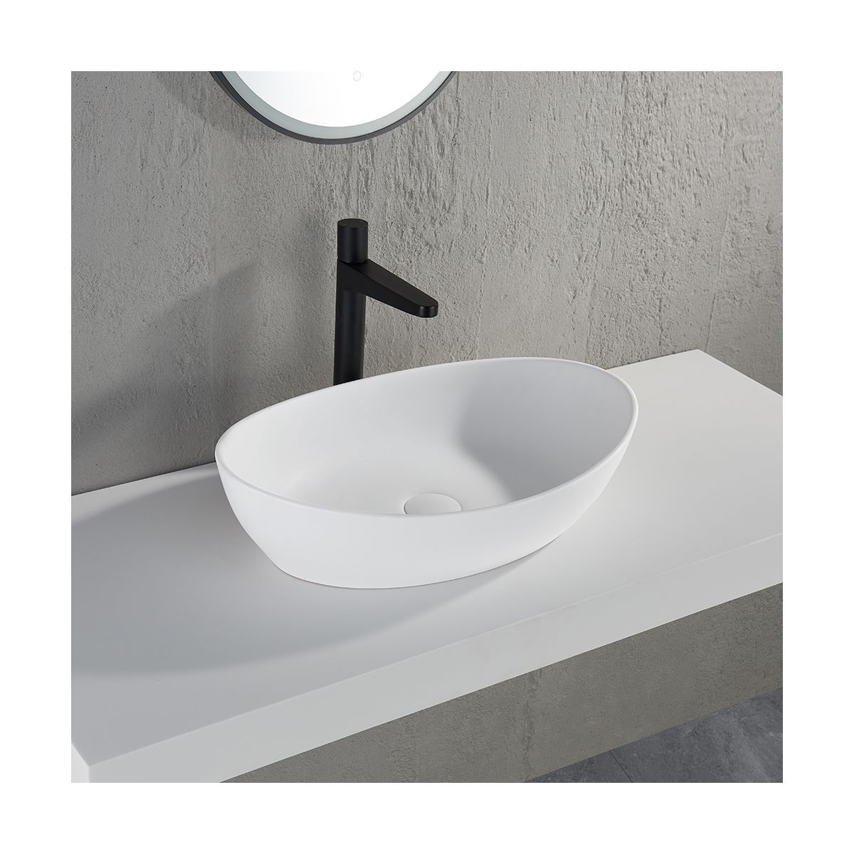 Leon Matt White Countertop Stone Basin 555mm
