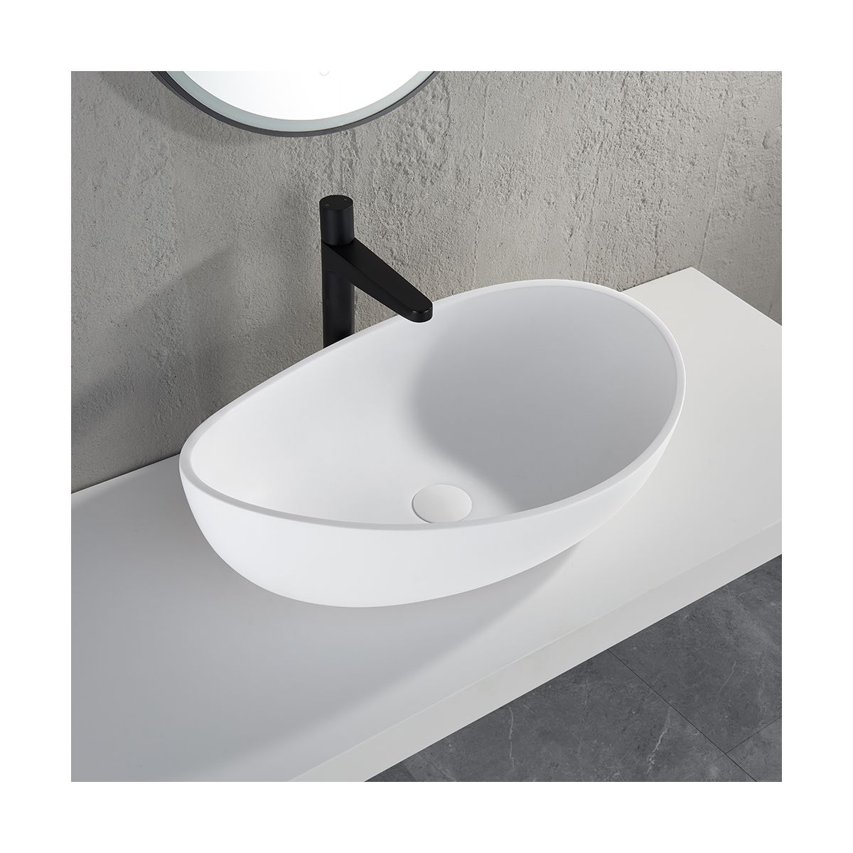 Mallorca Matt White Countertop Stone Basin 600mm