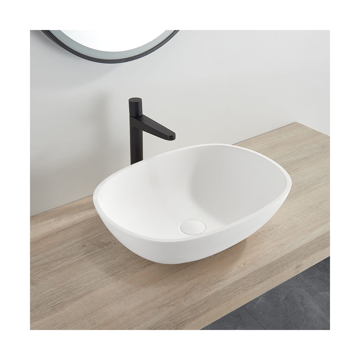 Almeria Matt White Countertop Stone Basin 550mm
