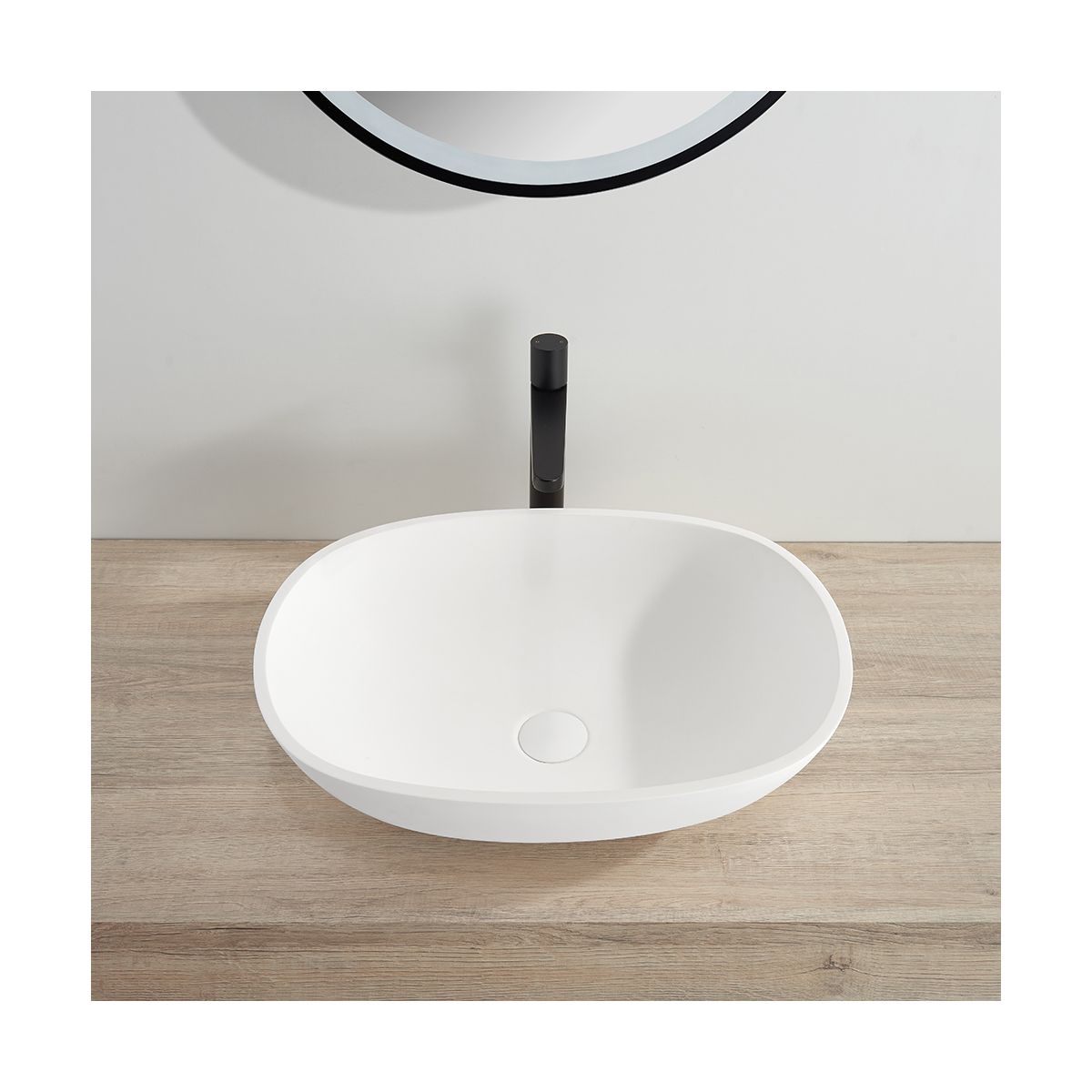 Almeria Matt White Countertop Stone Basin 550mm