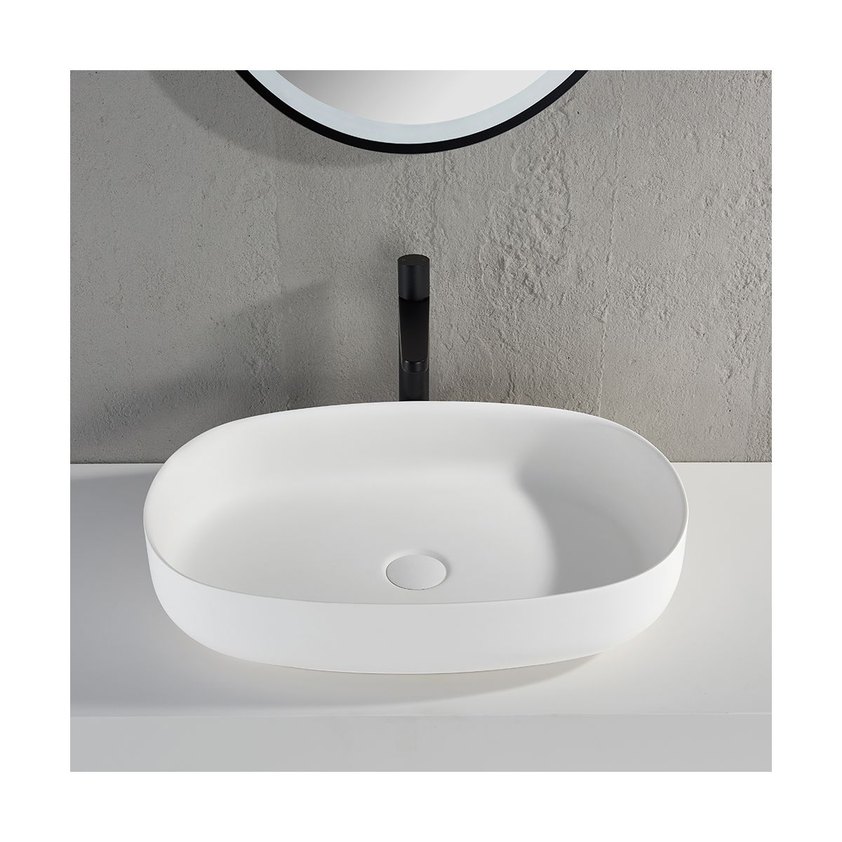 Cadiz Matt White Countertop Stone Basin 600mm