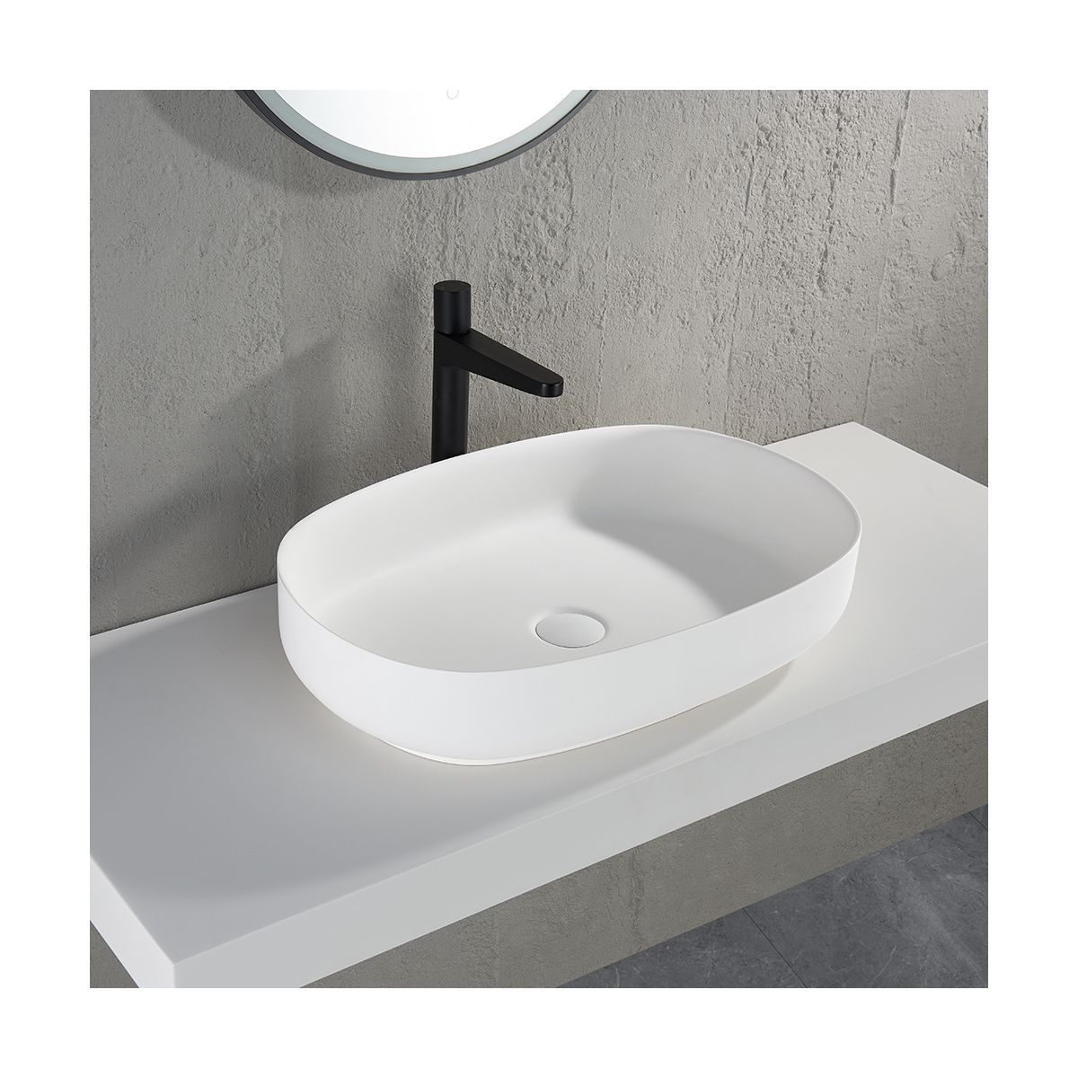 Cadiz Matt White Countertop Stone Basin 600mm