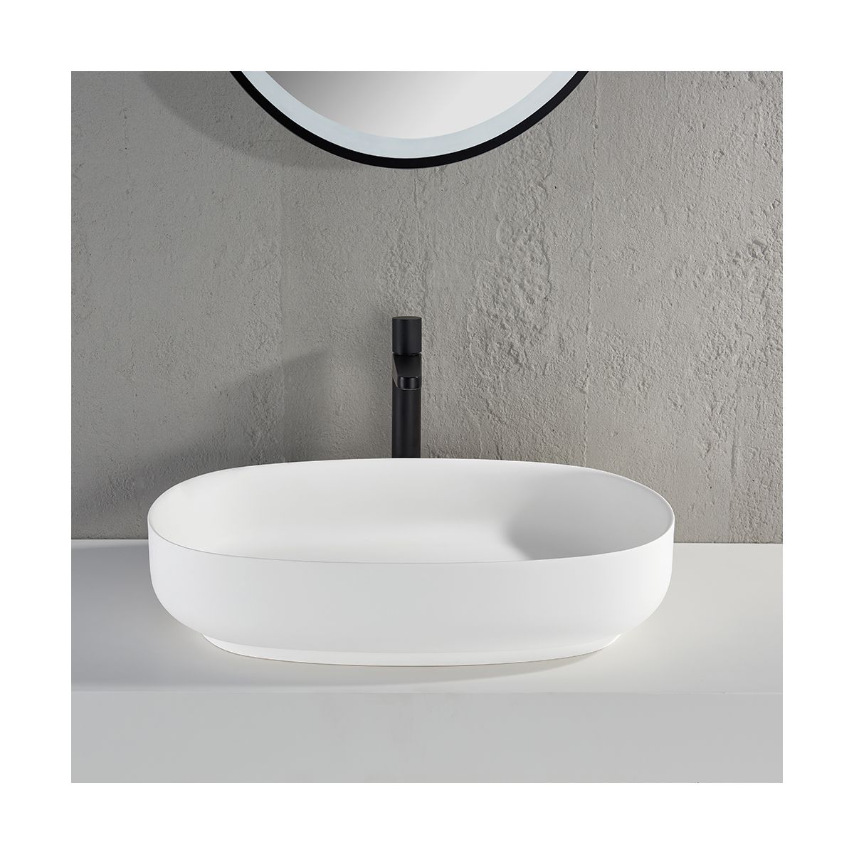 Cadiz Matt White Countertop Stone Basin 600mm