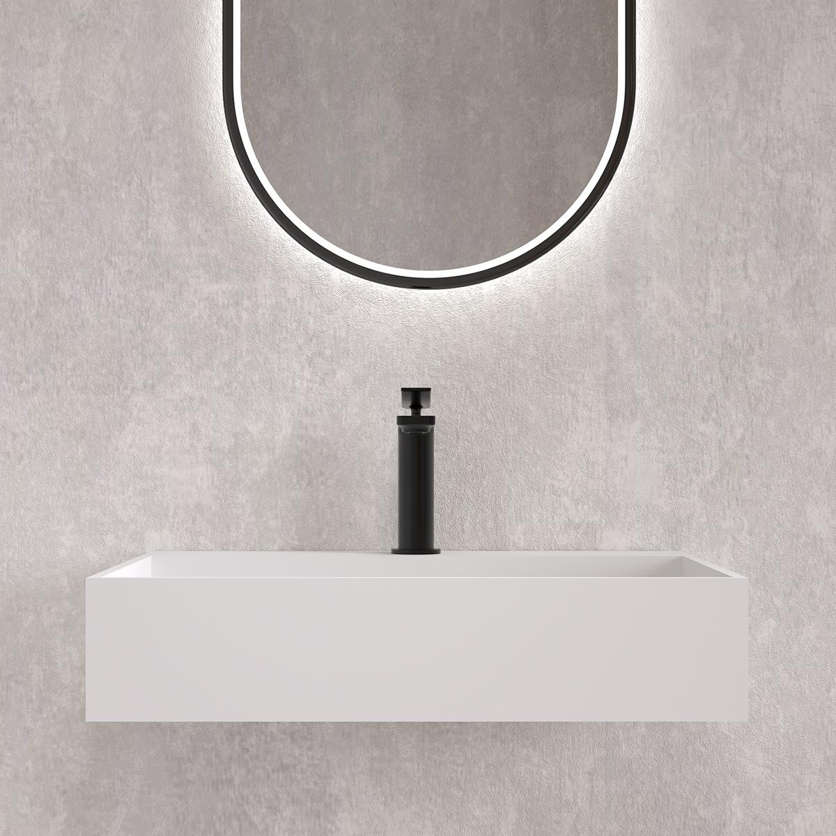 Asturias matt white wall hung stone basin 600mm