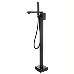 Fino Straight Freestanding Matt Black Bath Tap With Shower