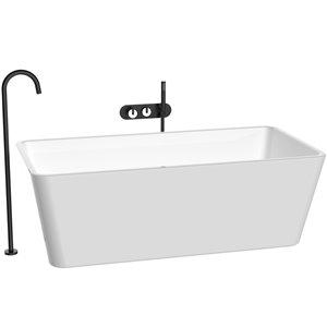 Fino Black Freestanding Bath Tap With Wall Mounted Shower & Marble Handles