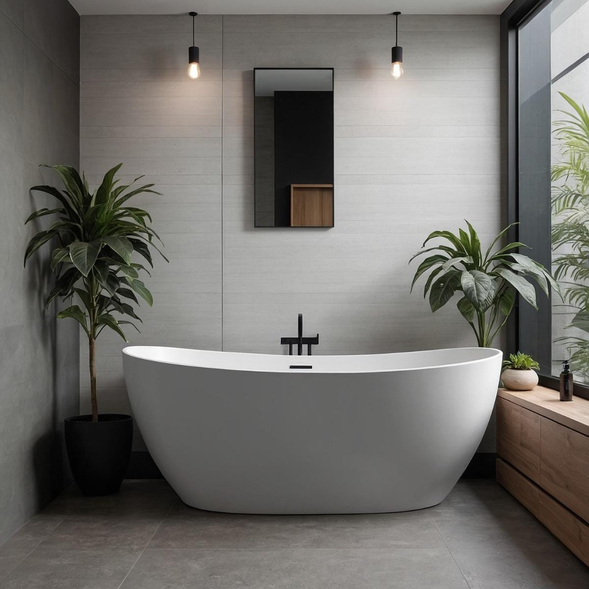 Cazorla matt white freestanding stone bath window
