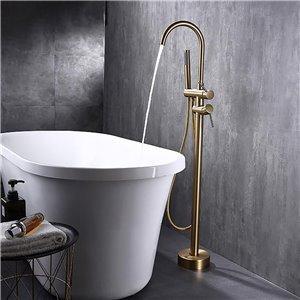 Fino Round Freestanding Gold Chrome Plated Bath Tap With Shower