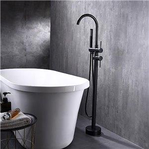 Fino Round Freestanding Matt Black Bath Tap With Shower