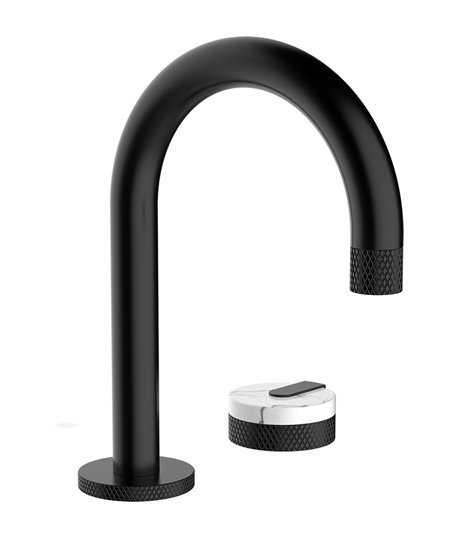 Fino Shelf Mounted Black Curved Tap With Sinlge Marble Handle