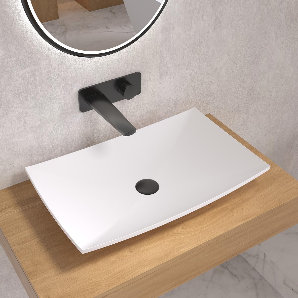 Frias matt white countertop stone basin 632mm top