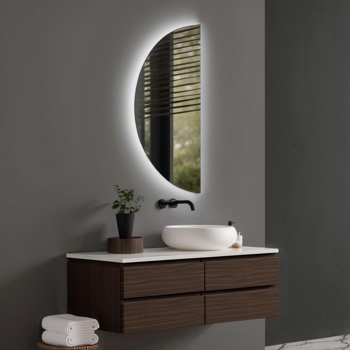 Half moon led bathroom mirror side