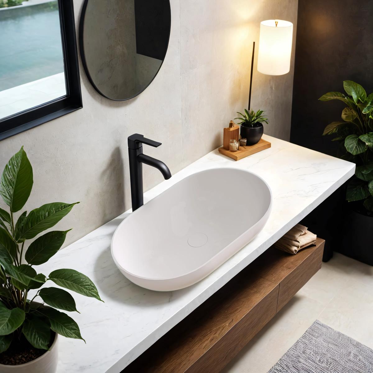 Isabena matt white countertop stone basin 540mm 2